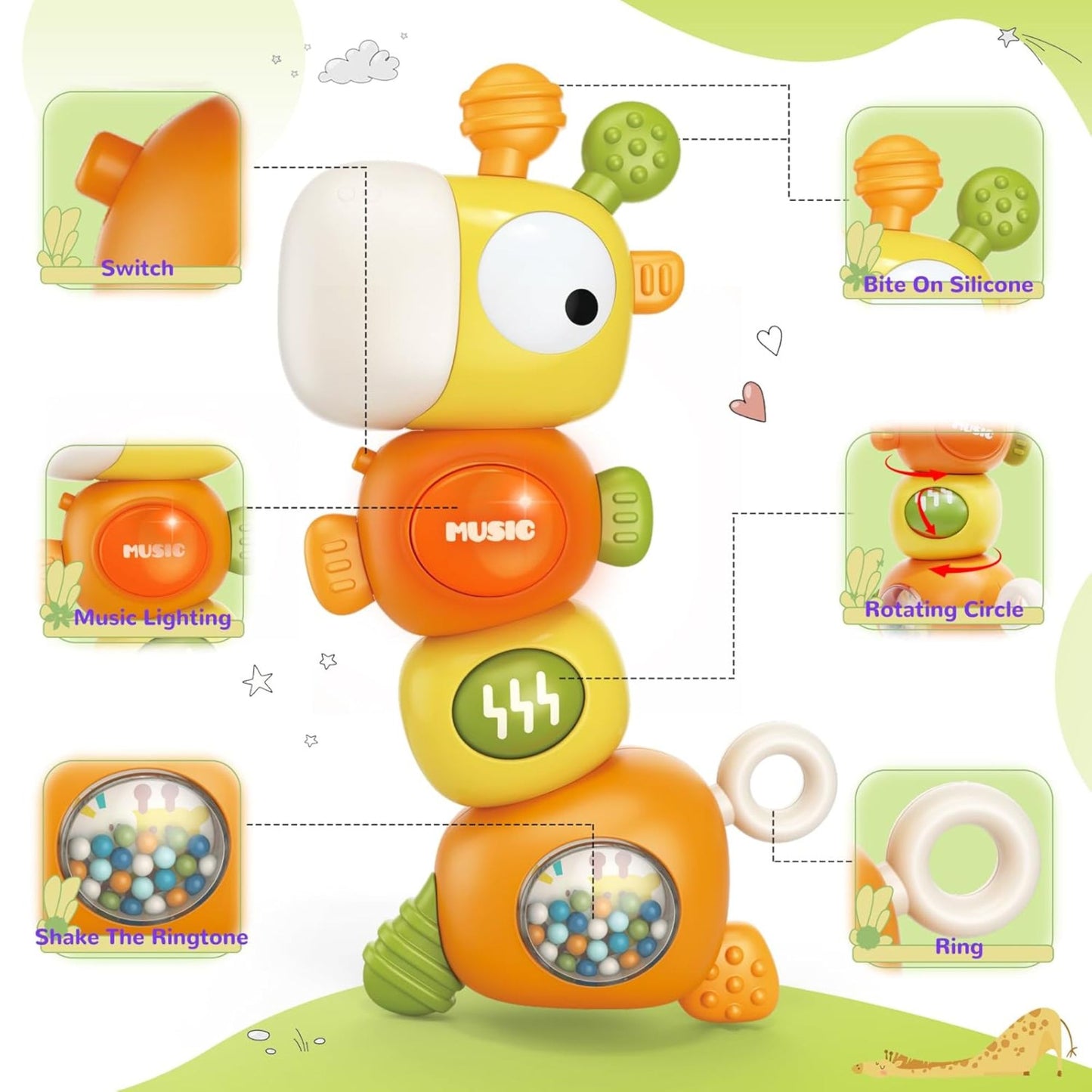 Maya & Friends Giraffe Multi Stage Baby Rattle (Assorted Colours)