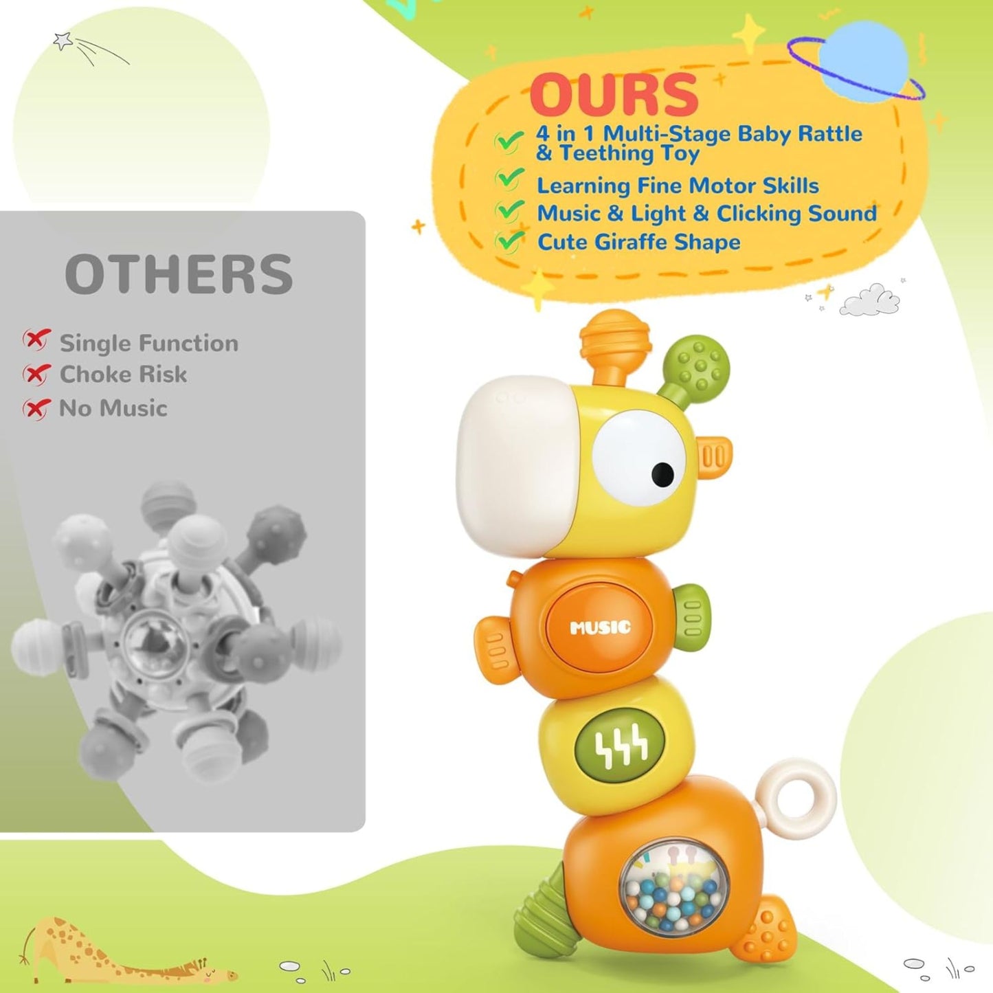 Maya & Friends Giraffe Multi Stage Baby Rattle (Assorted Colours)