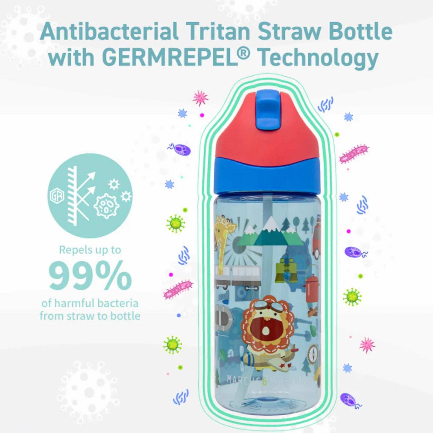 Marcus & Marcus Antibacterial Tritan Straw Bottle (400ml)