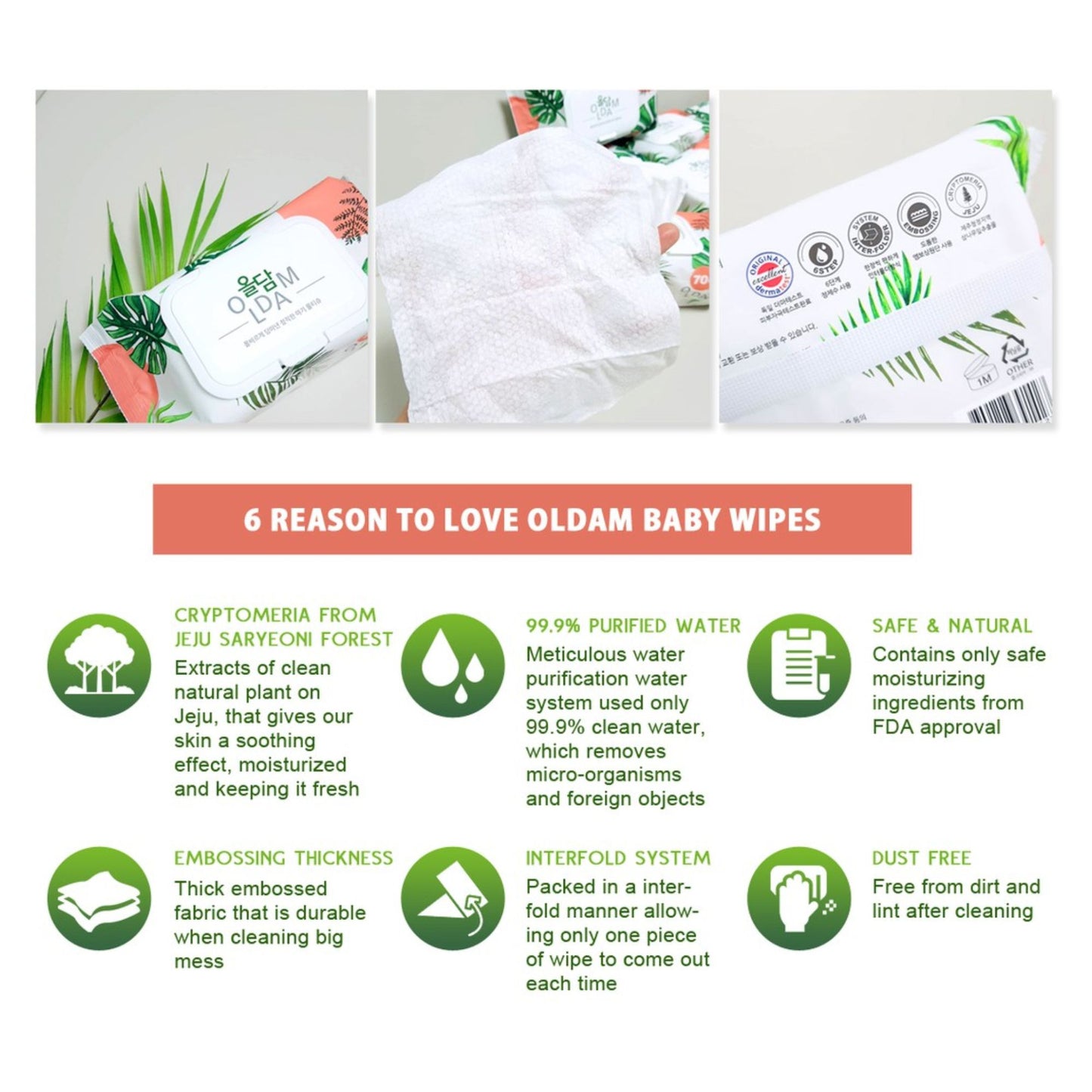 Mini Oldam 올담 Korean Baby Wipes - Safe For Baby. Soft & Sensitive. Thick.