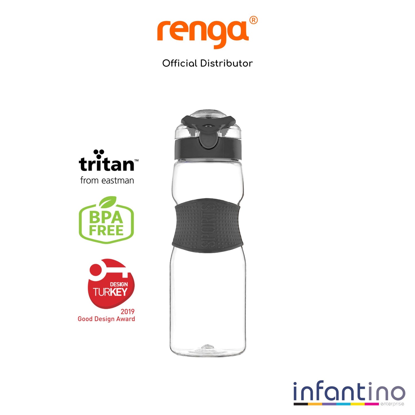 Renga Saga Tritan Water Bottle With Silicone Sleeve - 730ML