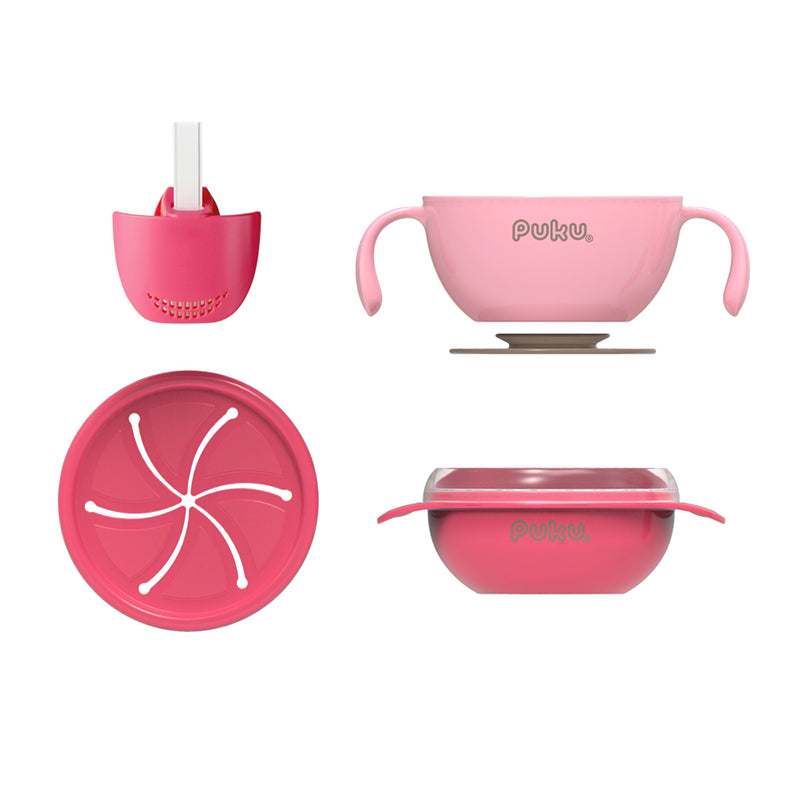 Puku 4pcs Set Suction Bowl (Blue/Pink/Yellow)