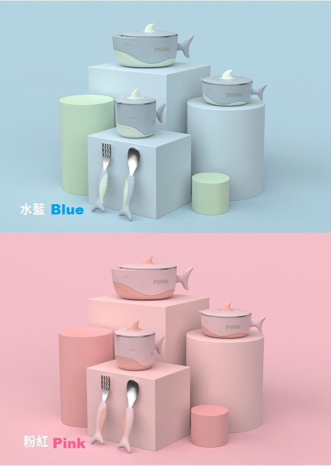 PUKU Shark 5pcs Stainless Steel Tableware Set (Blue/Pink)