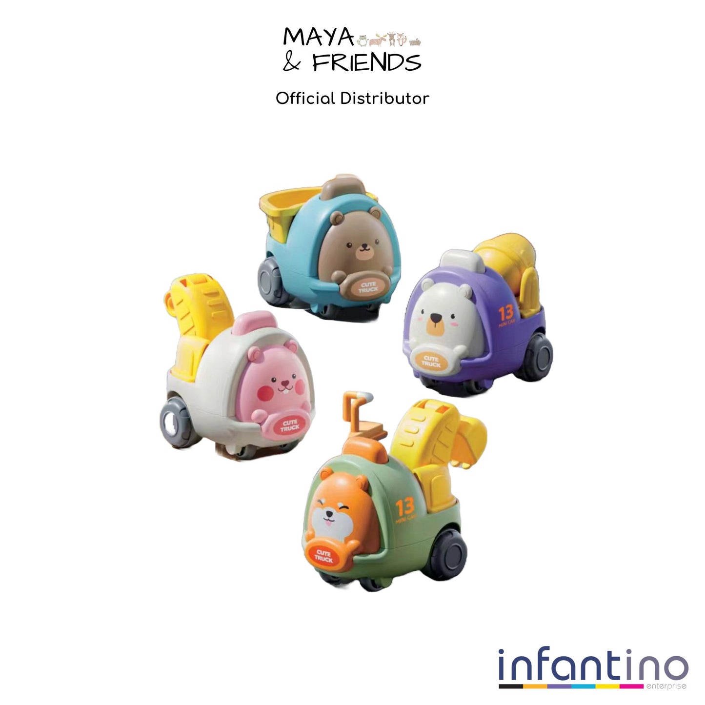 Maya & Friends Cute Animal Toy Construction Vehicles (4pcs)