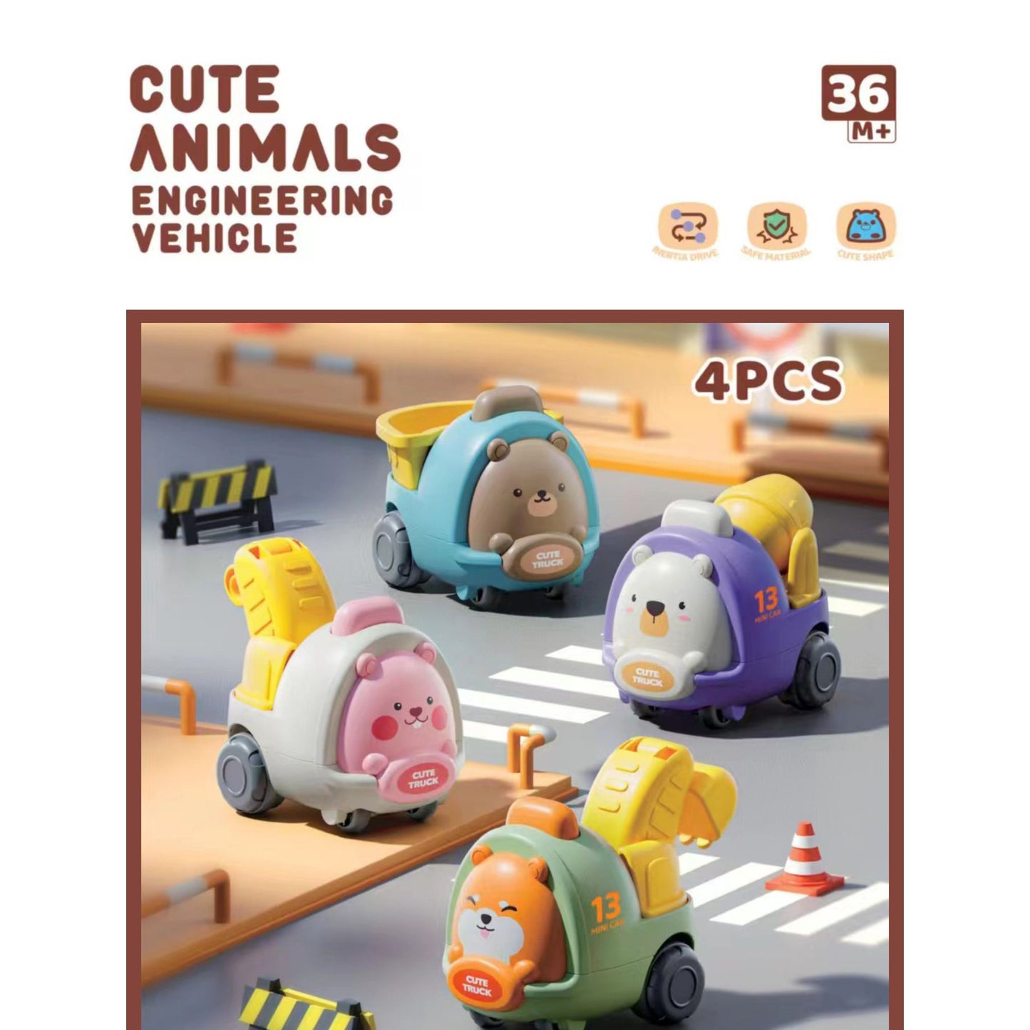 Maya & Friends Cute Animal Toy Construction Vehicles (4pcs)