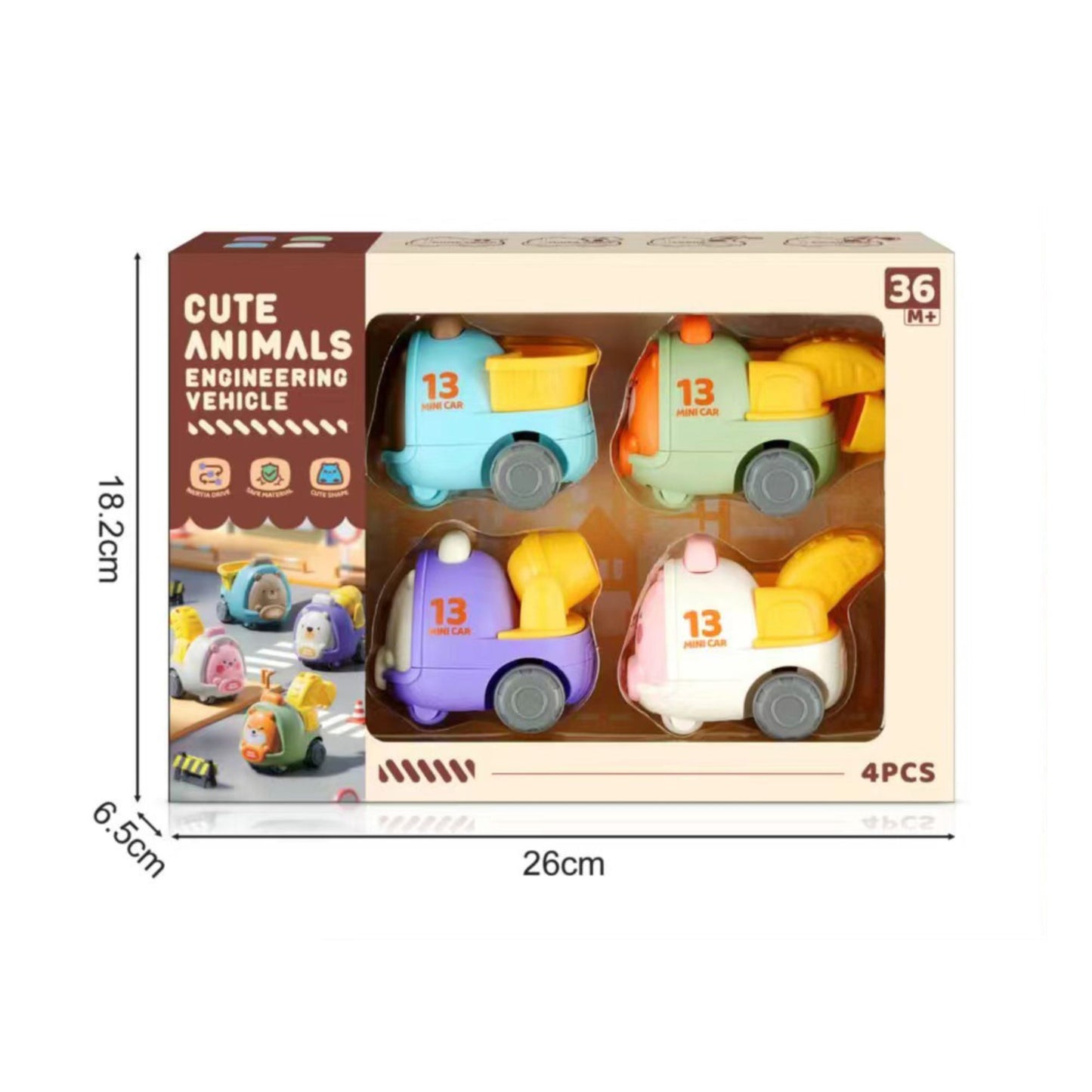 Maya & Friends Cute Animal Toy Construction Vehicles (4pcs)