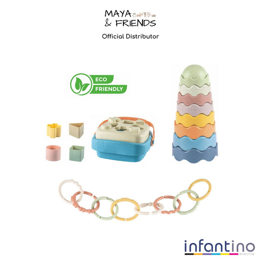 Maya & Friends Bio Combo Toy Set (Linking Chains, Shape Sorter & Wave Shape Stacker)
