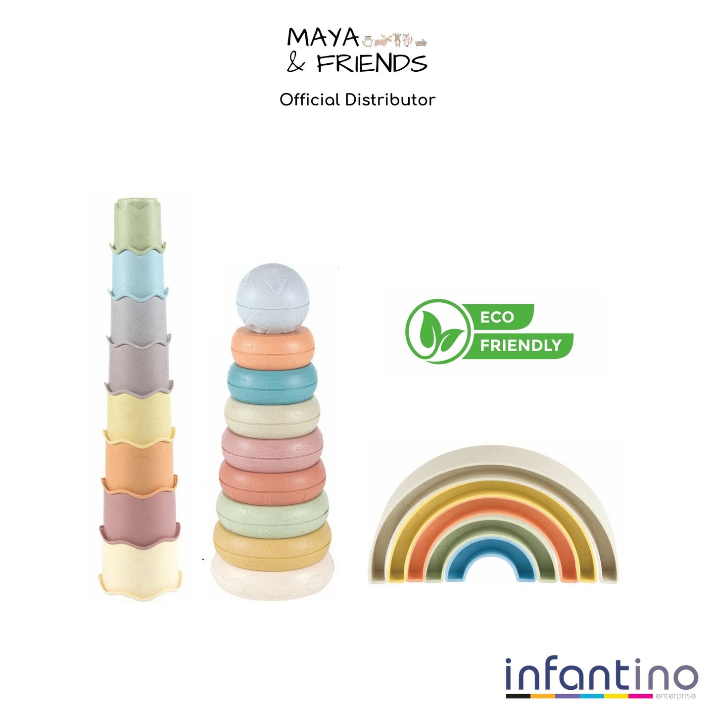 Maya & Friends Bio Combo Toy Set (Rainbow Stacker, Stacking Rings & Cup Stacker)