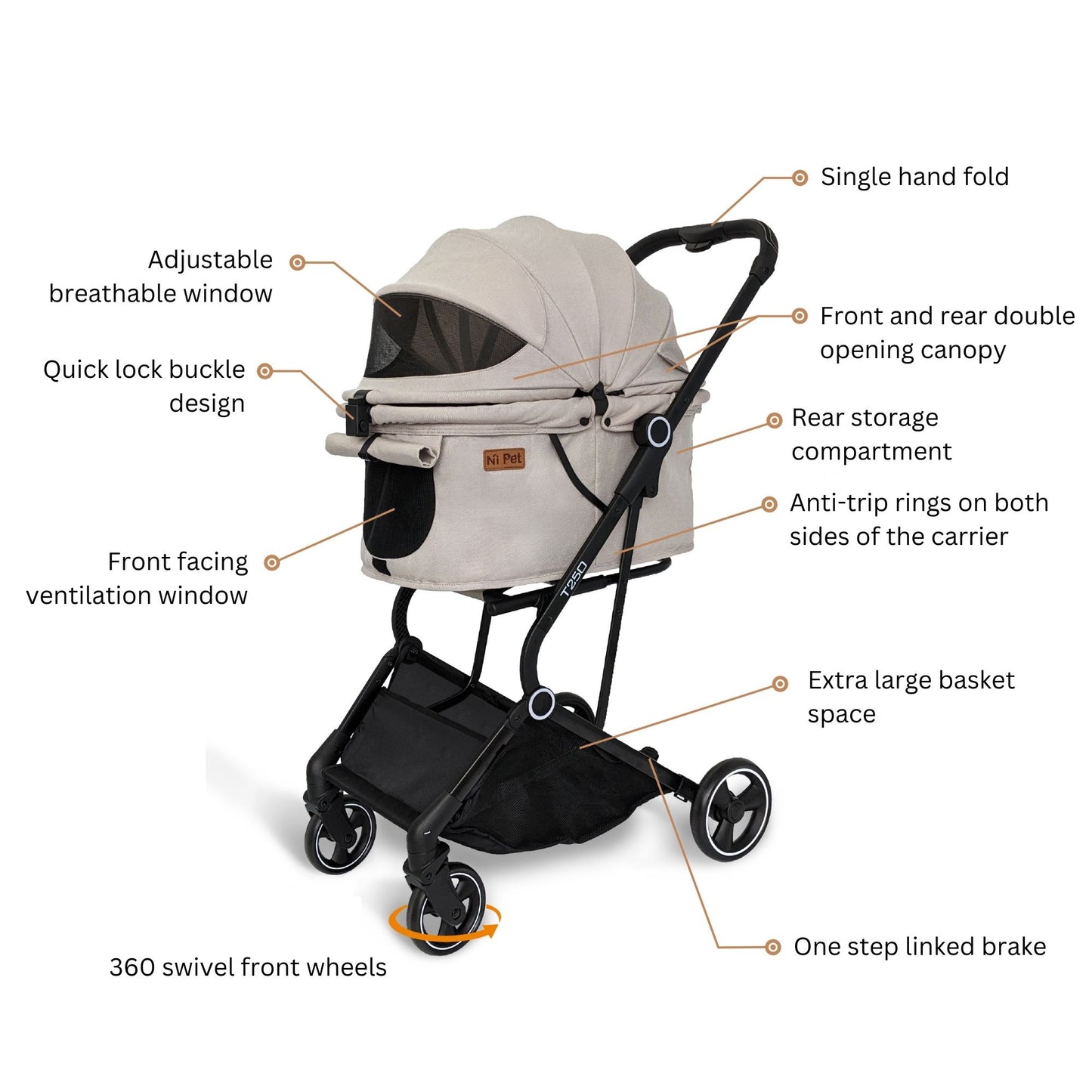 Ni Pet T250 High View Pet Stroller