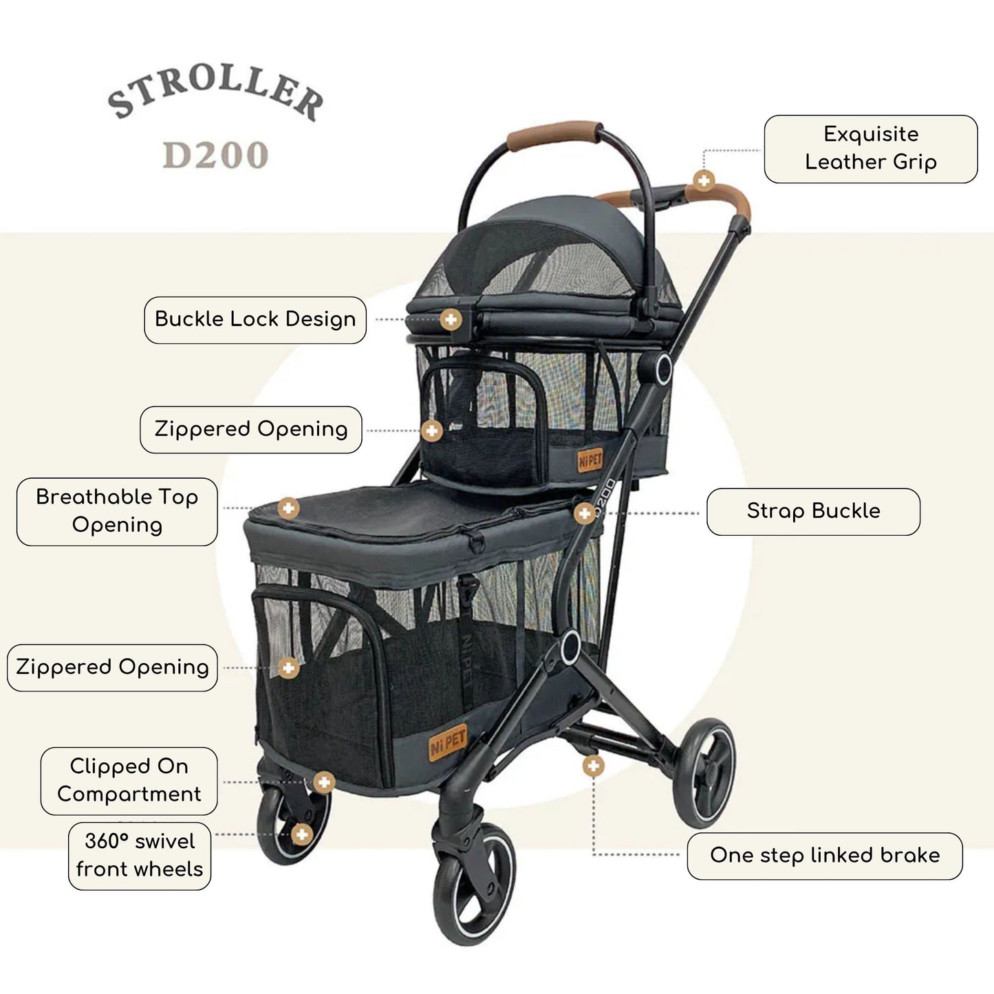 Ni Pet D200 Double Layer Pet Stroller