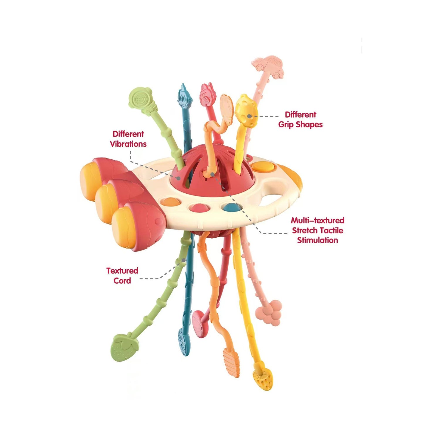 Maya & Friends Sensory UFO Pull String Toy (Assorted Colours)