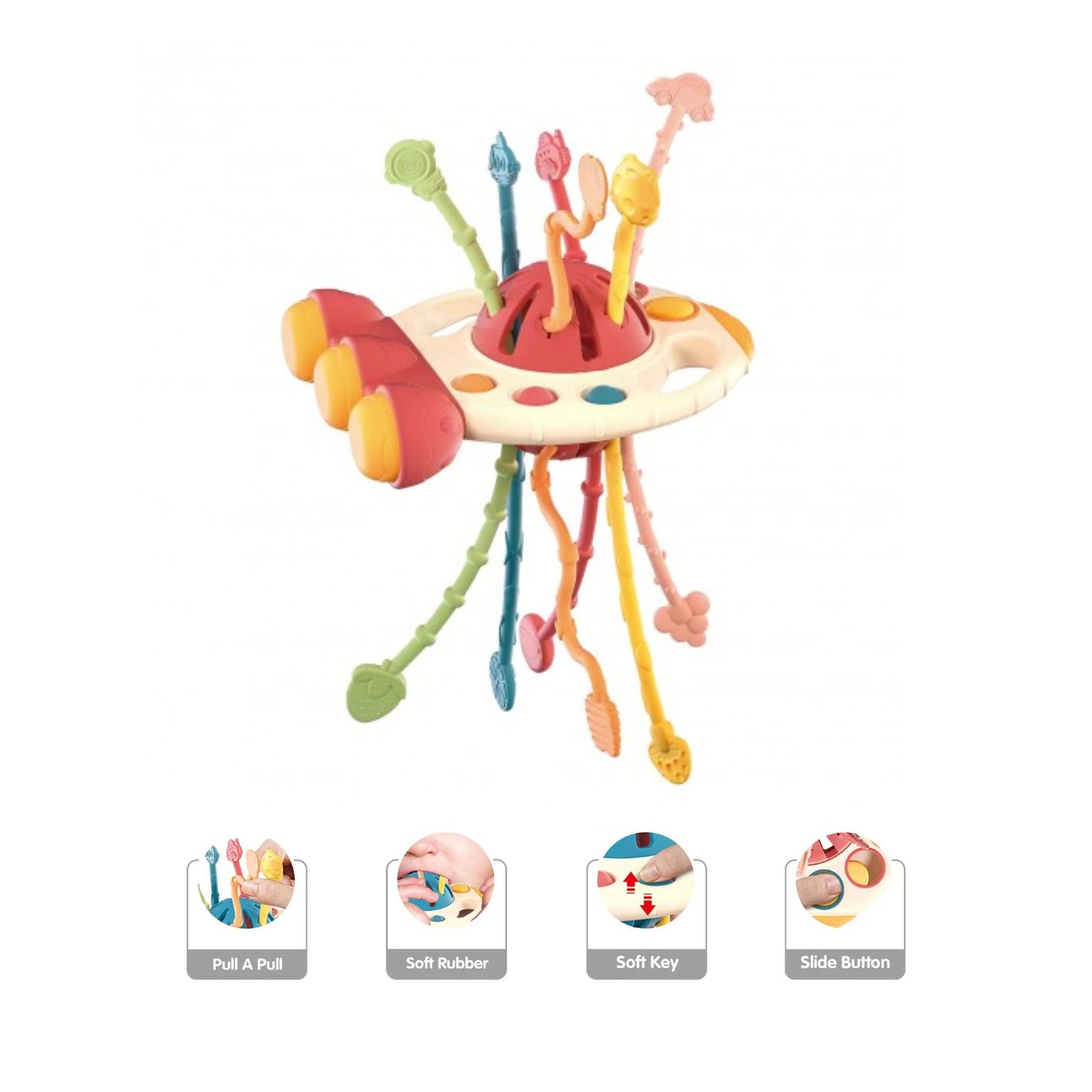 Maya & Friends Sensory UFO Pull String Toy (Assorted Colours)